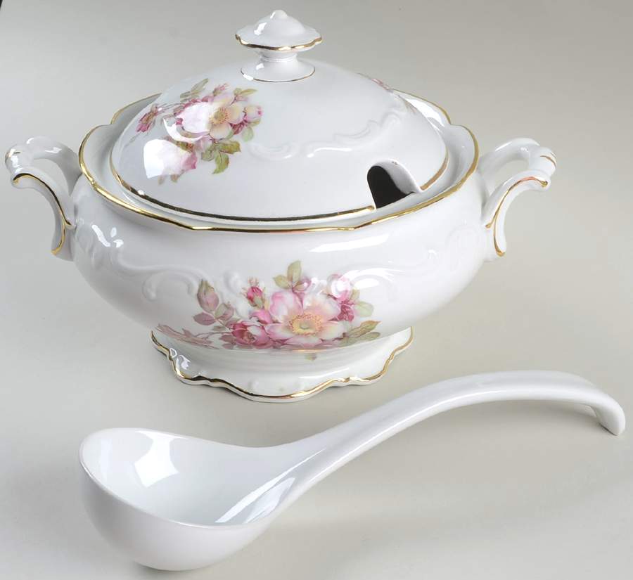 Briar Rose (Gold Trim) Tureen & Lid W/Ladle by Schumann - Bavaria-1