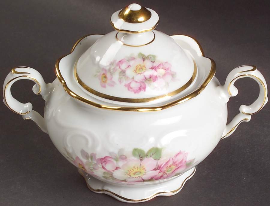 Briar Rose (Gold Trim) Sugar Bowl & Lid by Schumann - Bavaria-1