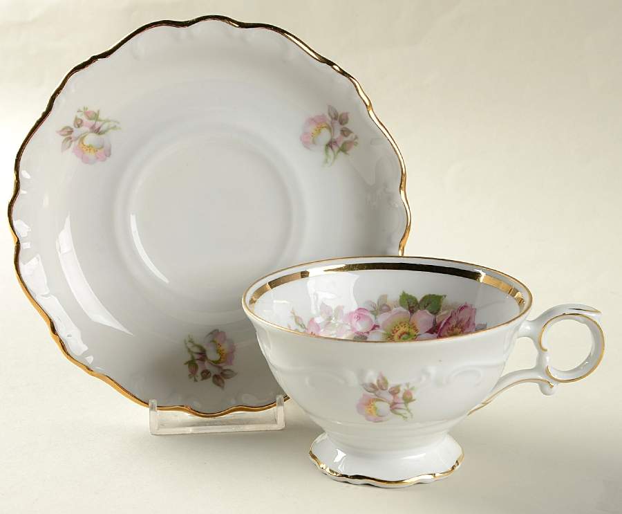 Briar Rose (Gold Trim) Footed Cup & Saucer Set by Schumann - Bavaria-1