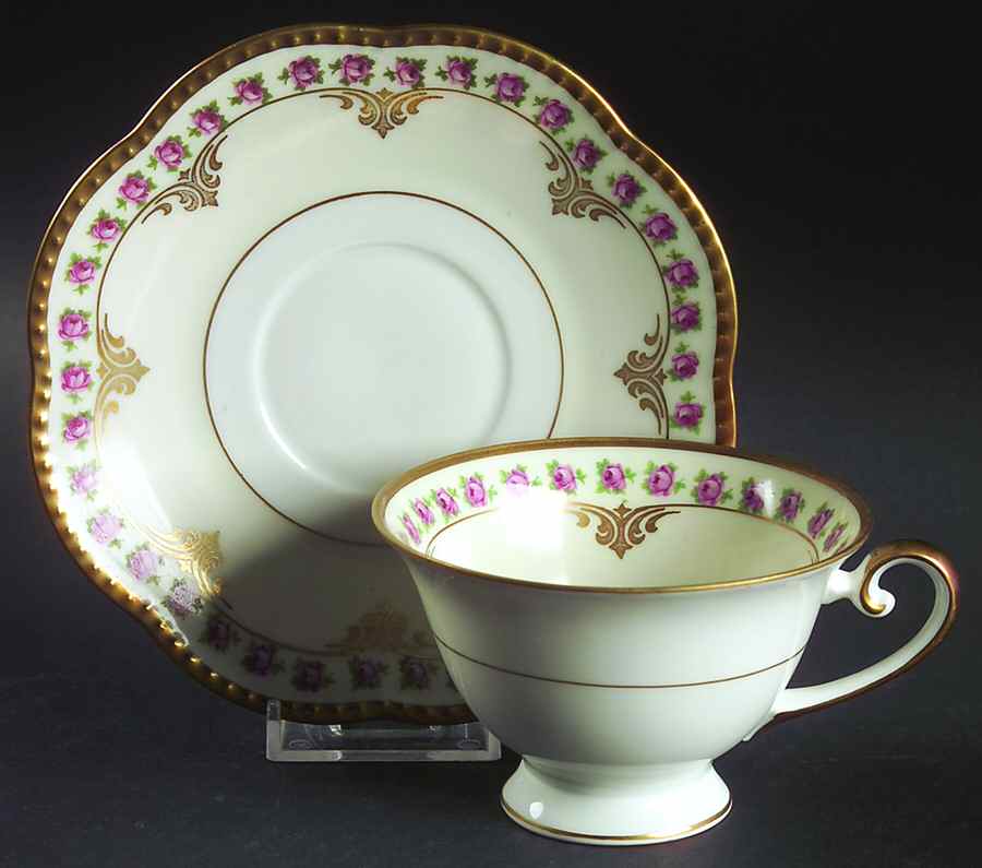 Bridal Rose Footed Cup & Saucer Set by Schumann - Bavaria-1