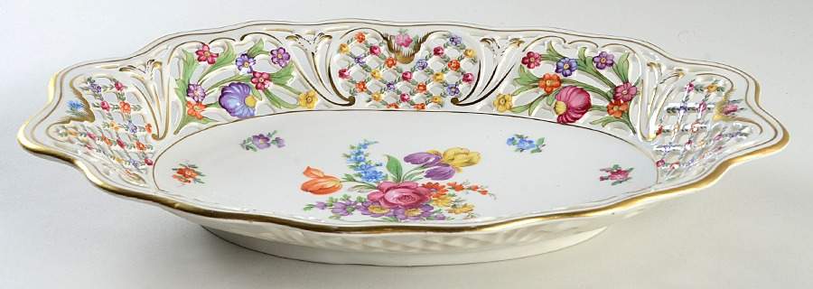 Chateau Dresden-Royal Dresner Art 12" Pierced Oval Bowl by Schumann - Bavaria-1