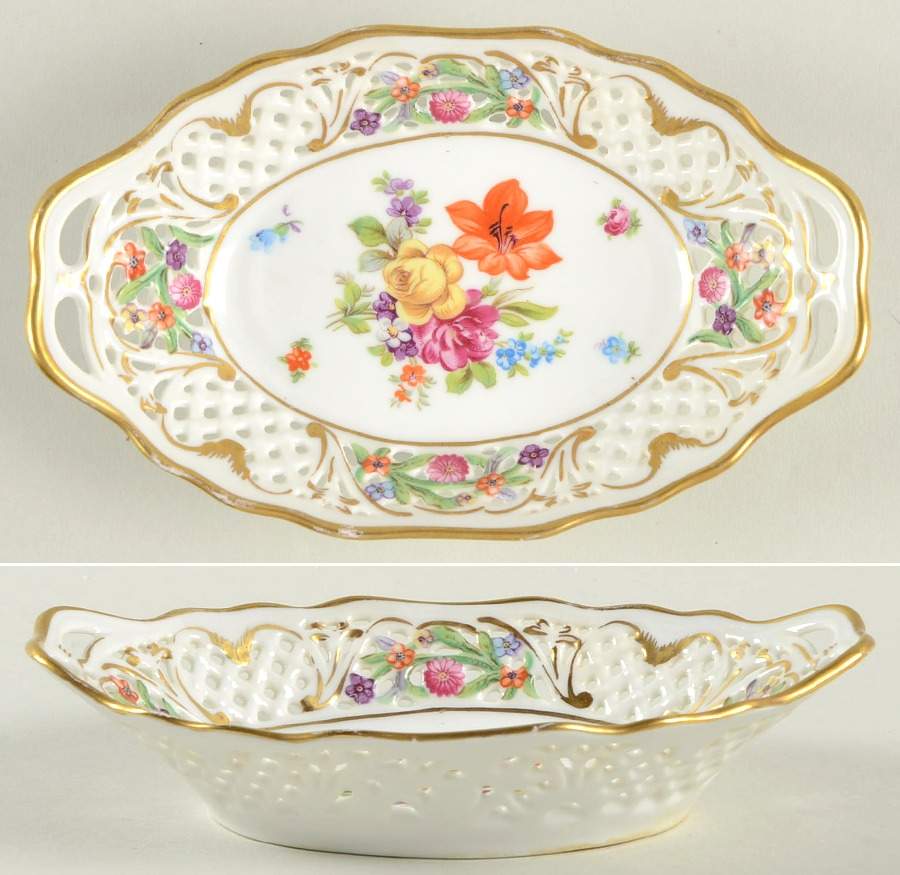 Dresden Line-Bouquet (Pierced) 6" Oval Tray by Schumann - Bavaria-1