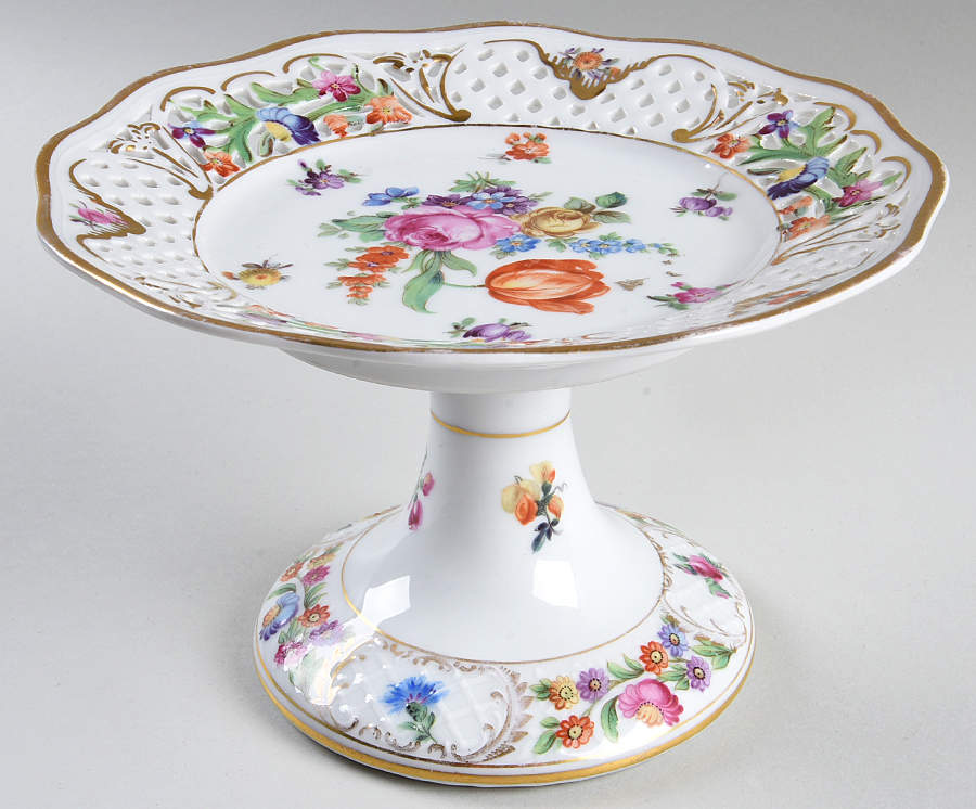 Dresden Line-Bouquet (Pierced) Round Compote (Height X Width) by Schumann - Bavaria-1