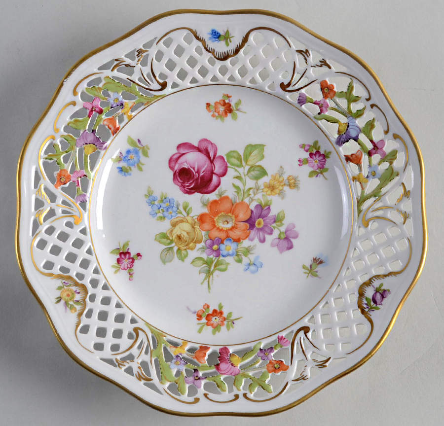 Dresden Line-Bouquet (Pierced) Salad/Dessert Plate by Schumann - Bavaria-1
