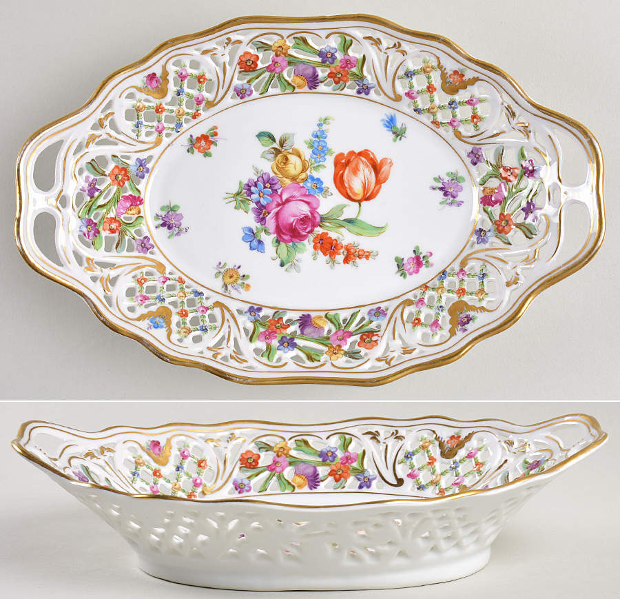 Chateau Dresden-Royal Dresner Art 9" Pierced Oval Bowl by Schumann - Bavaria-1