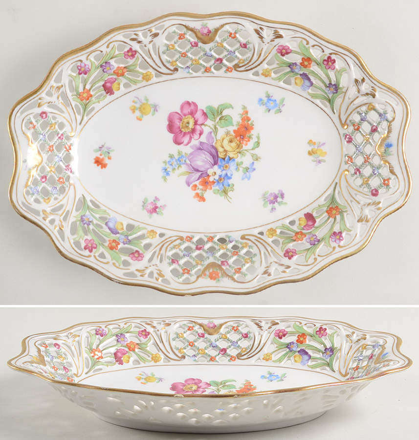 Chateau Dresden-Royal Dresner Art 10" Pierced Oval Bowl by Schumann - Bavaria-1