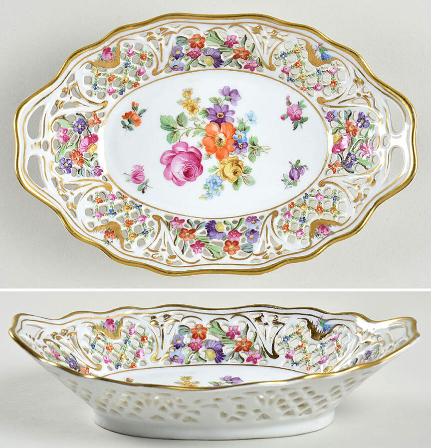 Chateau Dresden-Royal Dresner Art 7" Pierced Oval Bowl by Schumann - Bavaria-1