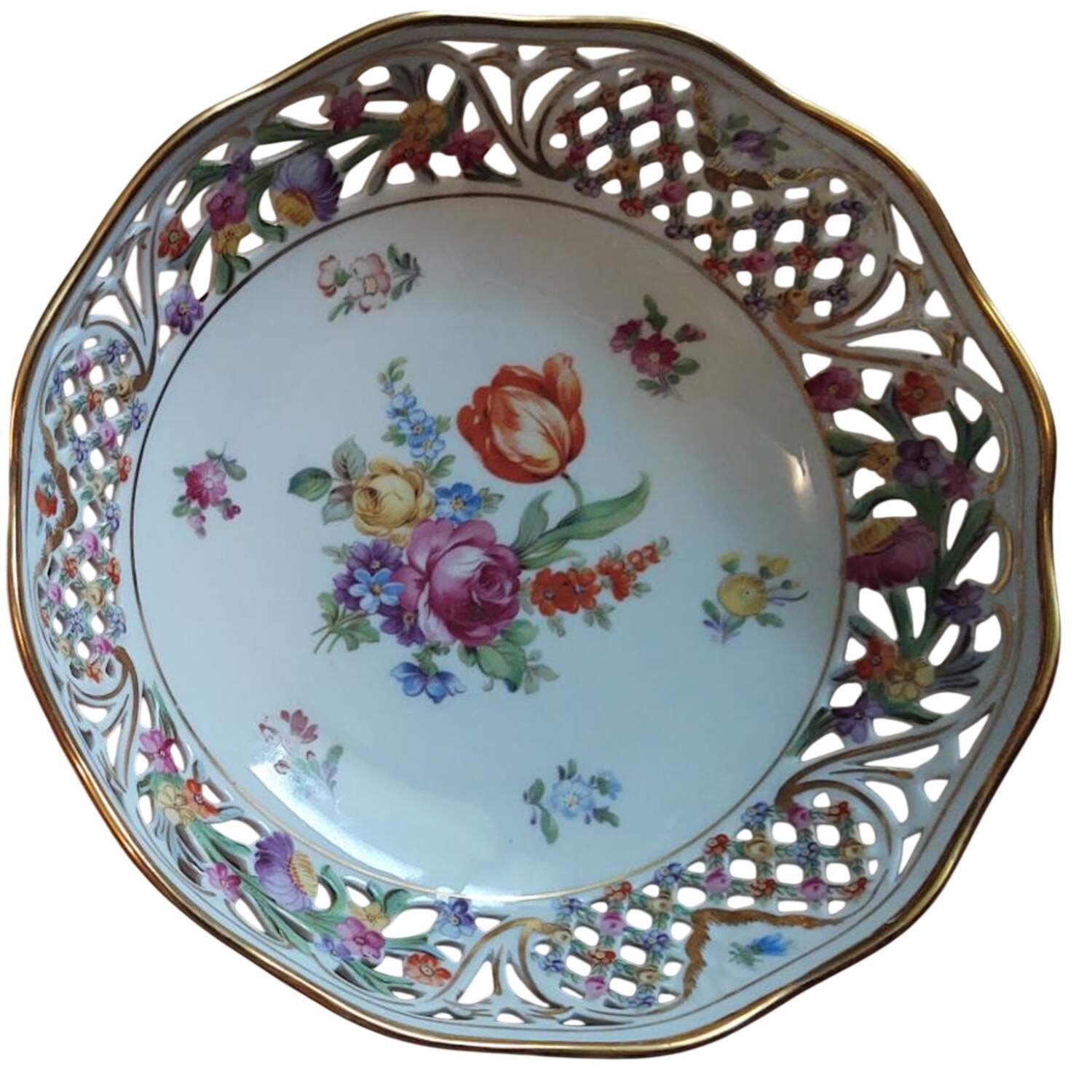 Chateau Dresden-Royal Dresner Art 7" Pierced Round Bowl by Schumann - Bavaria-1