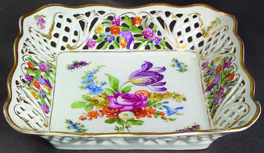 Dresden Line-Bouquet (Pierced) 8" Large Square Bon Bon by Schumann - Bavaria-1