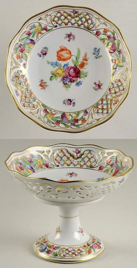 Chateau Dresden-Royal Dresner Art Pierced Round Compote (Height X Width) by Schumann - Bavaria-1