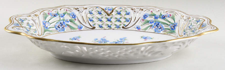 Chalet Forget Me Not (Pierced) 12" Pierced Oval Bowl by Schumann - Bavaria-1