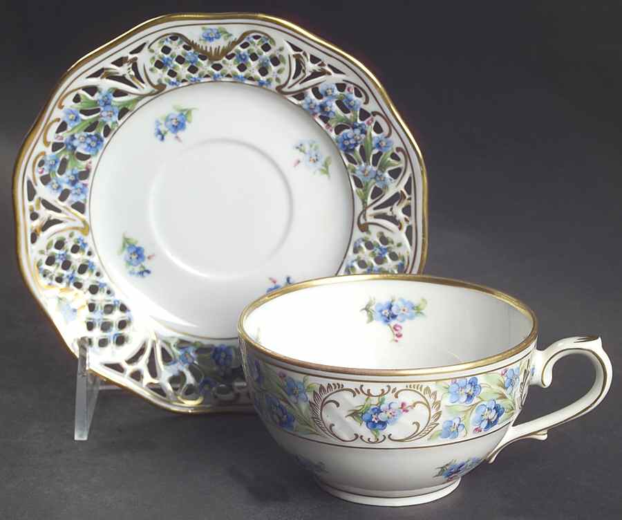 Chalet Forget Me Not (Pierced) Flat Cup & Saucer Set by Schumann - Bavaria-1