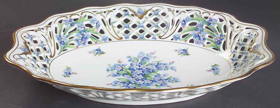 Chalet Forget Me Not (Pierced) 10" Pierced Oval Bowl by Schumann - Bavaria-1
