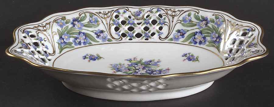 Chalet Forget Me Not (Pierced) 8" Pierced Oval Bowl by Schumann - Bavaria-1