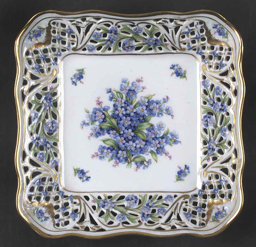 Chalet Forget Me Not (Pierced) 7'' Pierced Square Bowl by Schumann - Bavaria-1