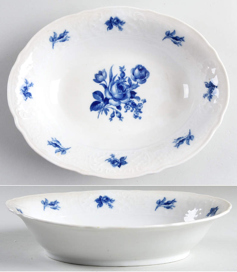 Cobalt Rose (No Trim or Inner Band) 9" Oval Vegetable Bowl by Schumann - Bavaria-1