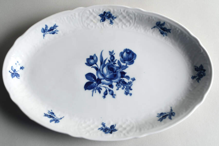 Cobalt Rose (No Trim or Inner Band) 14" Oval Serving Platter by Schumann - Bavaria-1