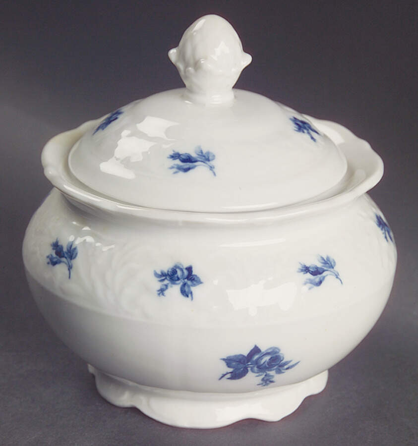Cobalt Rose (No Trim or Inner Band) Sugar Bowl & Lid by Schumann - Bavaria-1