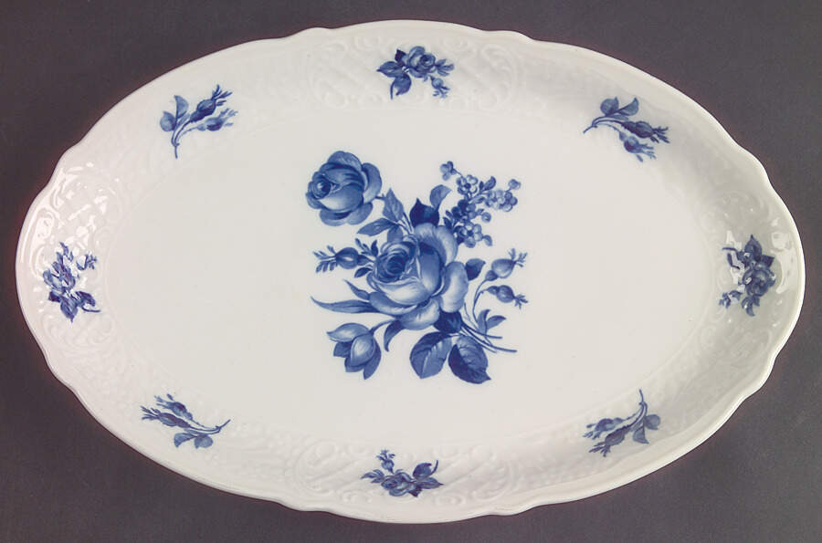 Cobalt Rose (No Trim or Inner Band) 12" Oval Serving Platter by Schumann - Bavaria-1