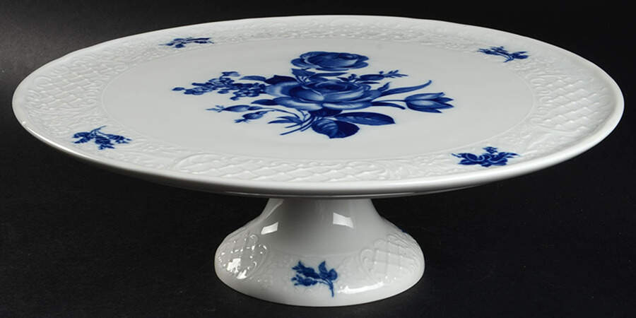 Cobalt Rose (No Trim or Inner Band) 12" Diameter Pedestal Cake Stand by Schumann - Bavaria-1