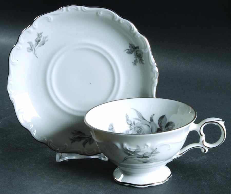 Dawn Rose Footed Cup & Saucer Set by Schumann - Bavaria-1
