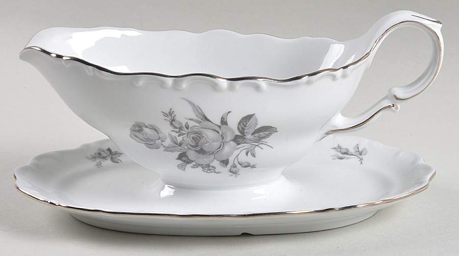 Dawn Rose Gravy Boat with Attached Underplate by Schumann - Bavaria-1