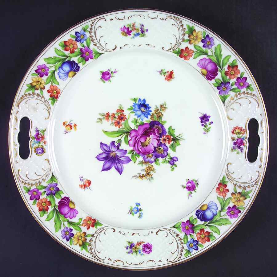 Dresdener Dresdner Art (Smooth) 13" Handled Chop Plate (Round Platter) by Schumann - Bavaria-1