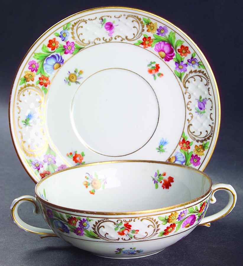 Dresdner Art (Smooth) Flat Cream Soup Bowl & Saucer Set by Schumann - Bavaria-1