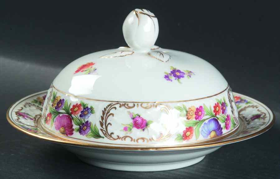 Dresdner Art (Smooth) Round Covered Butter by Schumann - Bavaria-1