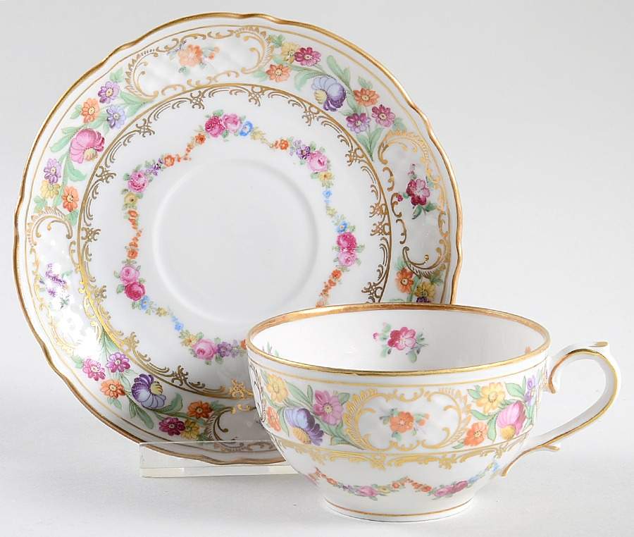 Dresden Garland Flat Cup & Saucer Set by Schumann - Bavaria-1