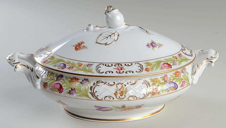 Empress Dresden Flowers Oval Covered Vegetable by Schumann - Bavaria-1