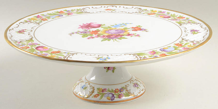 Empress Dresden Flowers 12" Diameter Pedestal Cake Stand by Schumann - Bavaria-1