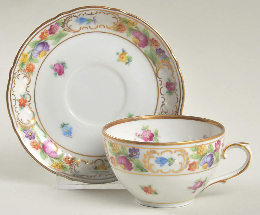 Empress Dresden Flowers Flat Demitasse Cup & Saucer Set by Schumann - Bavaria-1