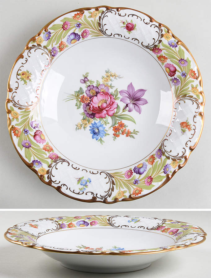 Empress Dresden Flowers 11" Round Vegetable Bowl by Schumann - Bavaria-1