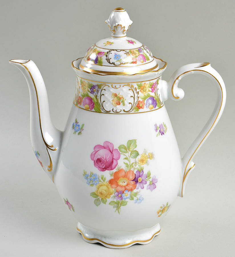 Empress Dresden Flowers Coffee Pot & Lid by Schumann - Bavaria-1