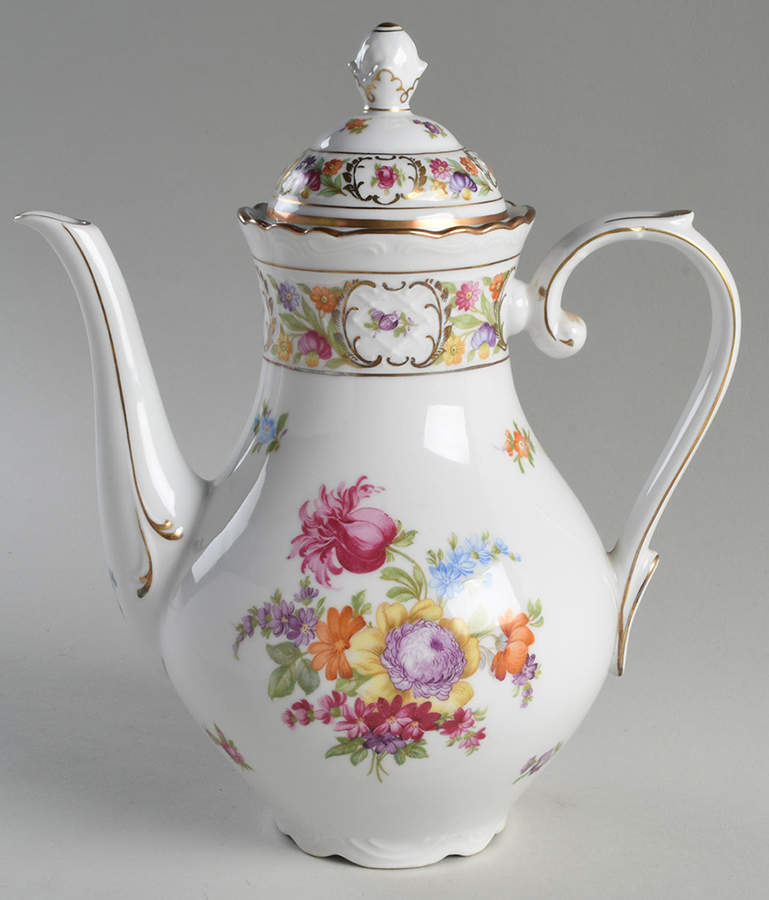 Empress Dresden Flowers Coffee Pot & Lid by Schumann - Bavaria-1