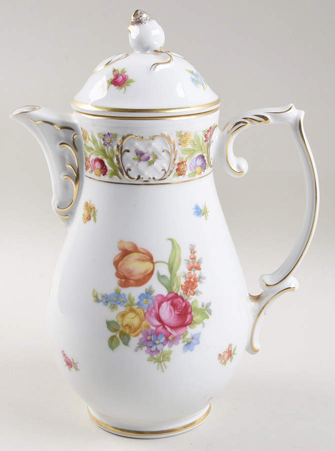 Empress Dresden Flowers Coffee Pot & Lid by Schumann - Bavaria-1