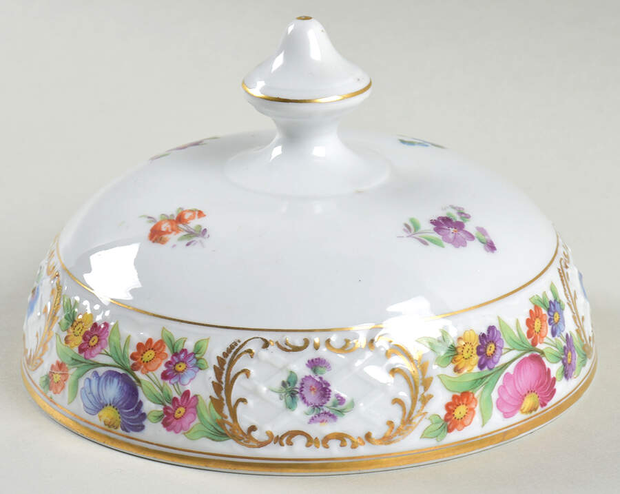 Empress Dresden Flowers Lid for Round Butter by Schumann - Bavaria-1