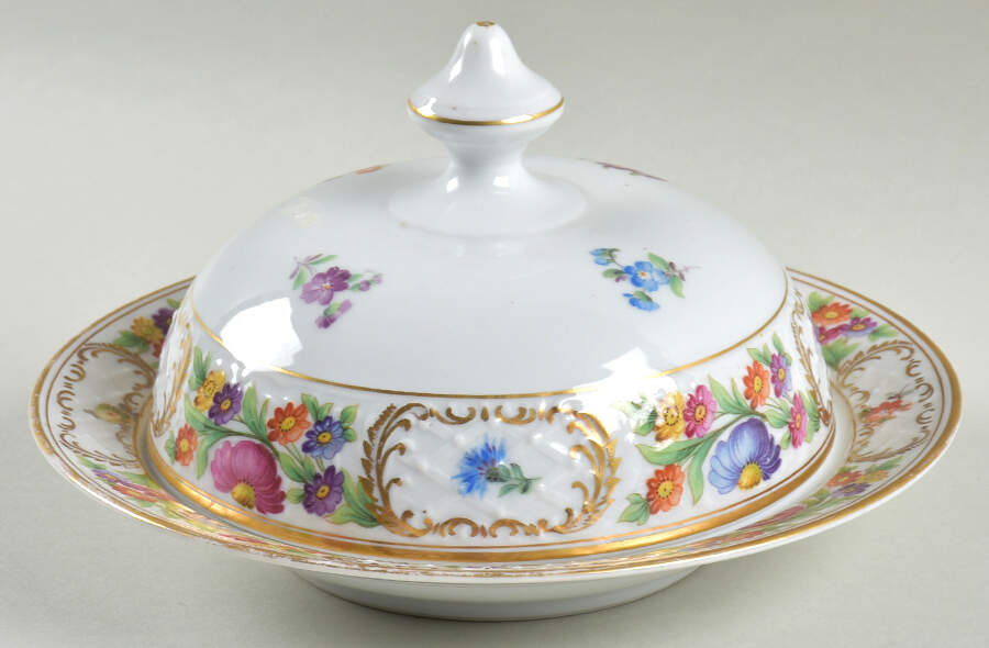 Empress Dresden Flowers Round Covered Butter by Schumann - Bavaria-1
