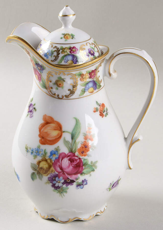 Empress Dresden Flowers Hot Water Jug & Lid by Schumann - Bavaria-1
