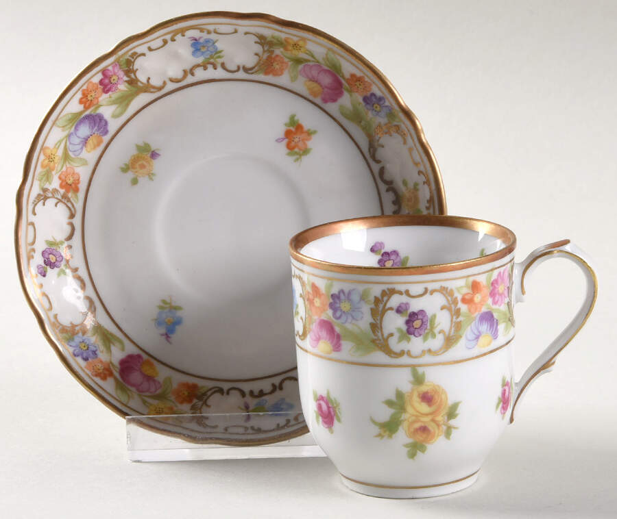Empress Dresden Flowers Footed Demitasse Cup & Saucer Set by Schumann - Bavaria-1