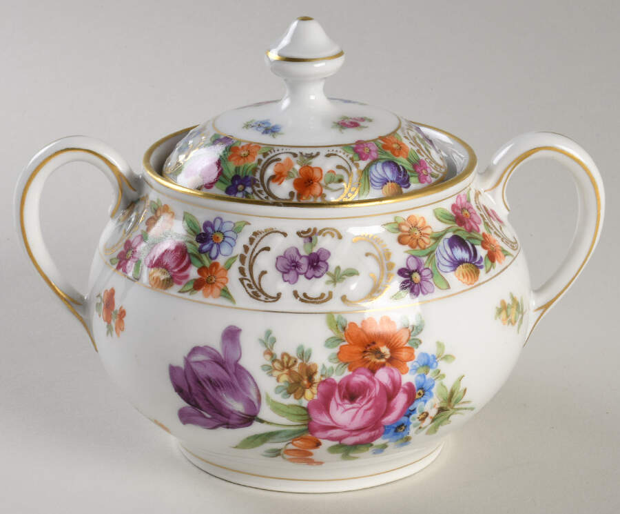 Empress Dresden Flowers Sugar Bowl & Lid by Schumann - Bavaria-1