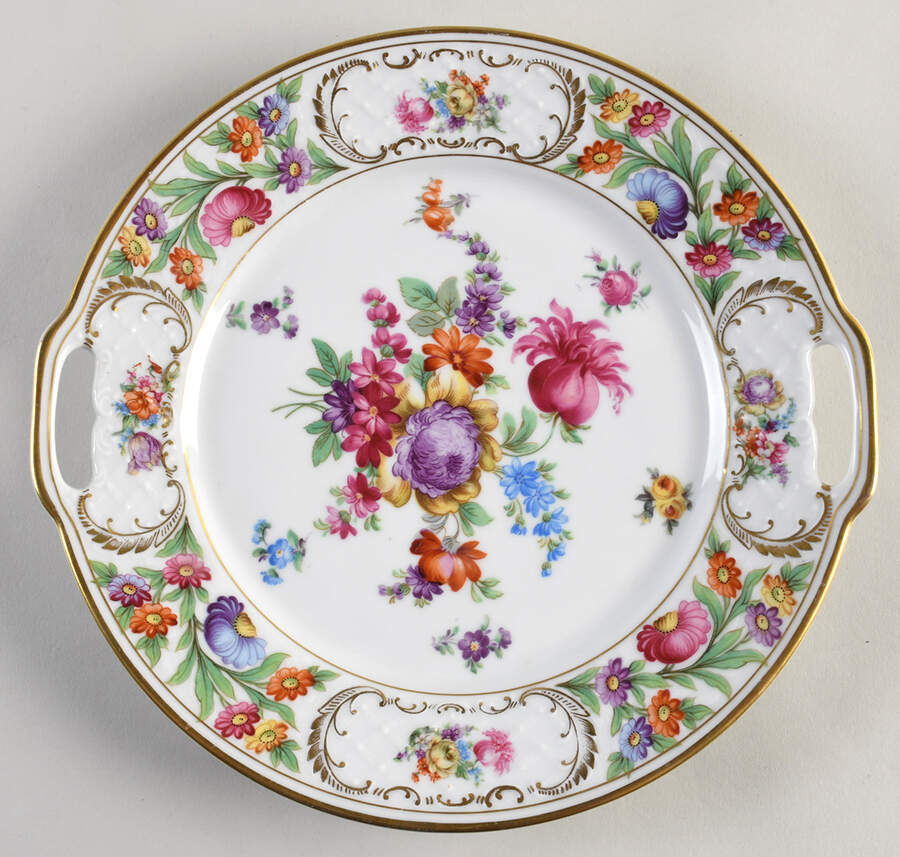 Empress Dresden Flowers Handled Cake Plate by Schumann - Bavaria-1