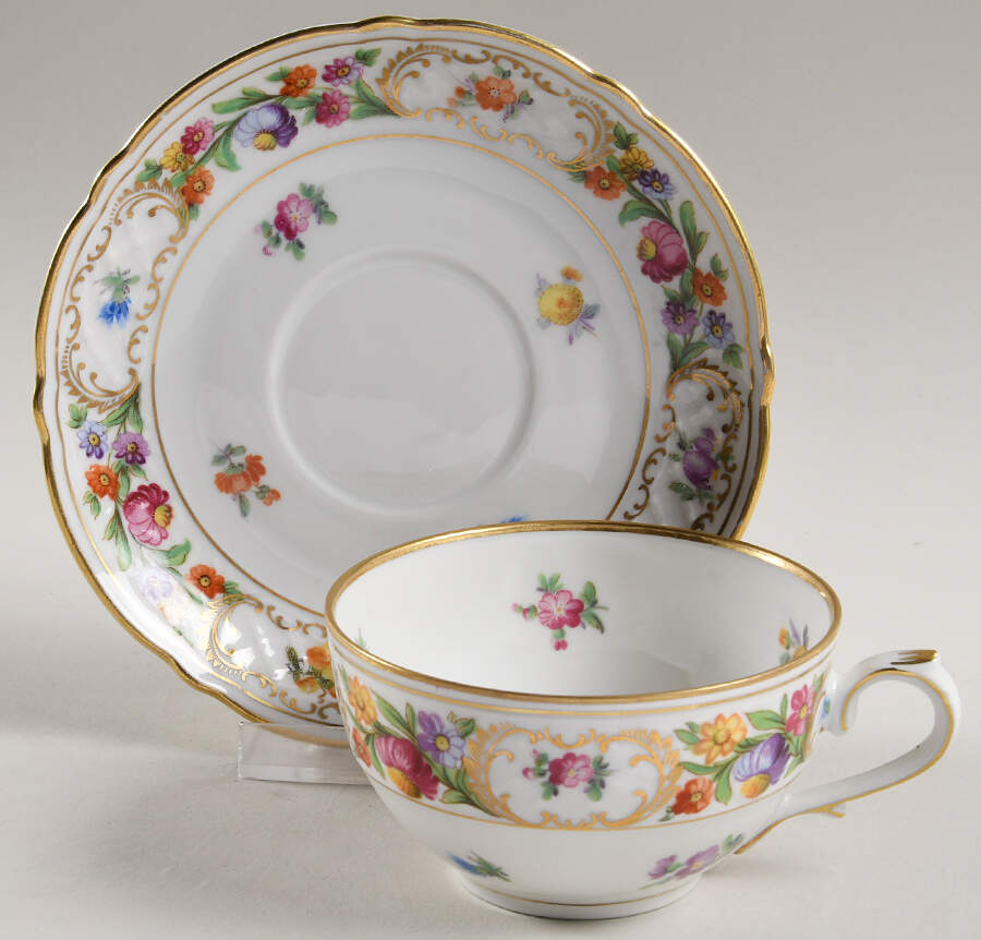 Empress Dresden Flowers Flat Cup & Saucer Set by Schumann - Bavaria-1