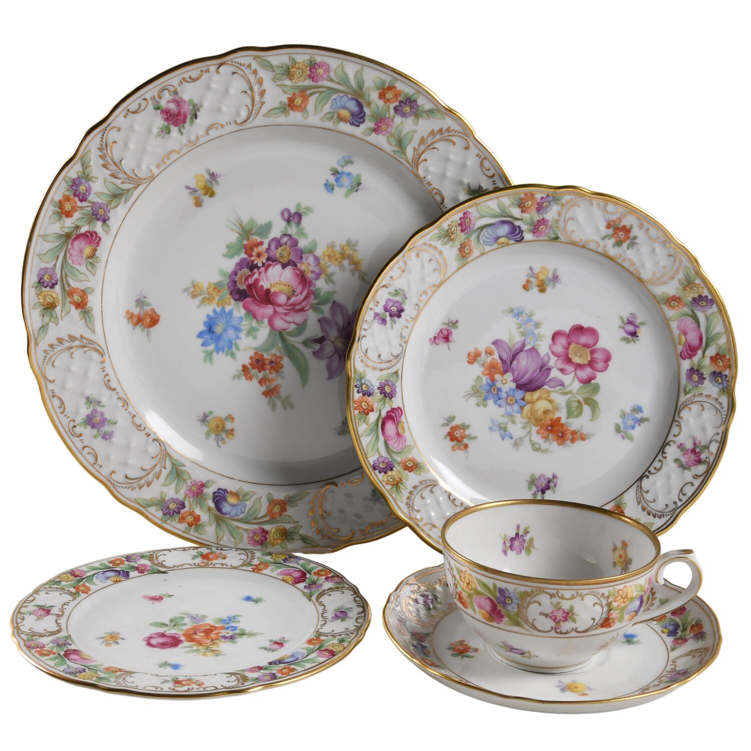 Empress Dresden Flowers 40 Piece Estate Set by Schumann - Bavaria-1