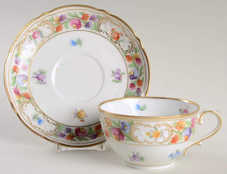 Empress Dresden Flowers Flat Cup & Saucer Set by Schumann - Bavaria-1