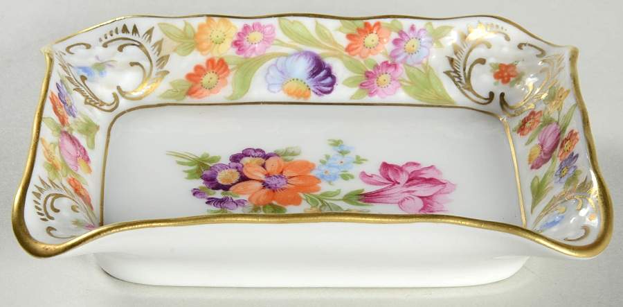 Empress Dresden Flowers 4" Rectangular Ashtray by Schumann - Bavaria-1