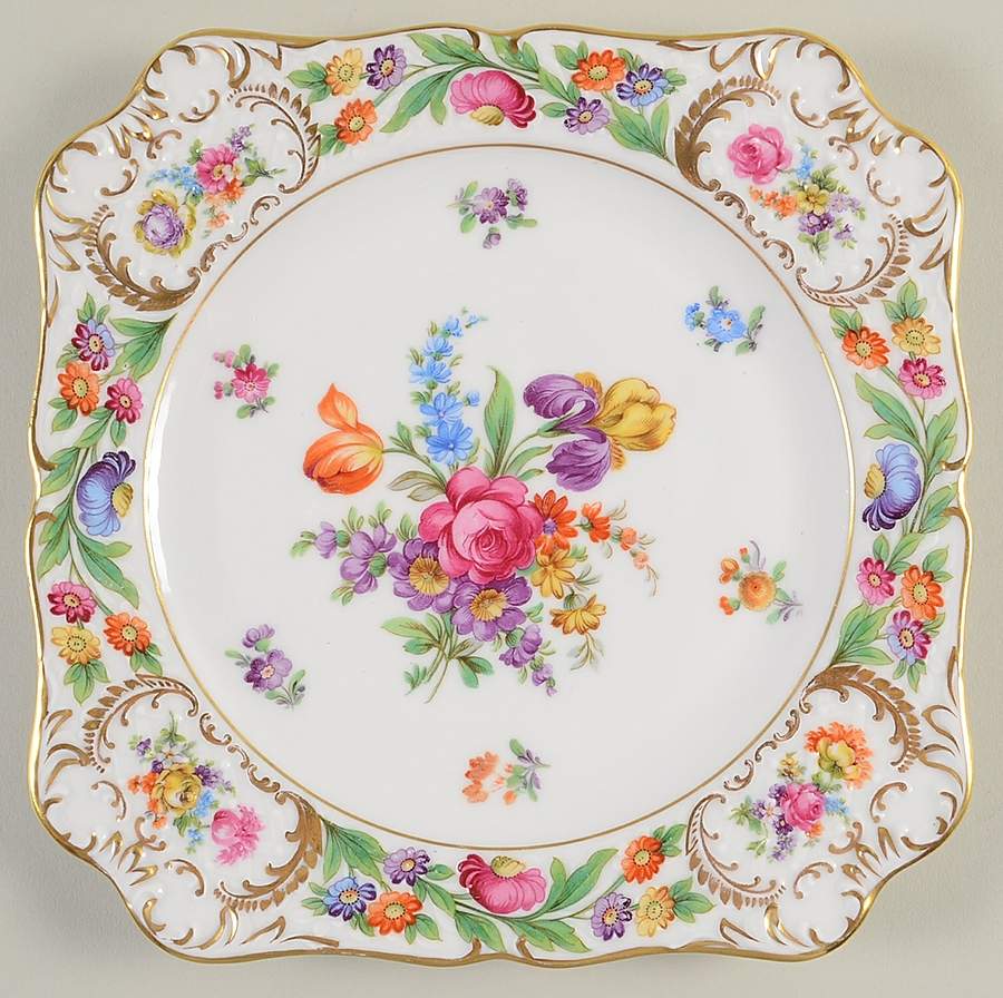 Empress Dresden Flowers Square Luncheon Plate by Schumann - Bavaria-1