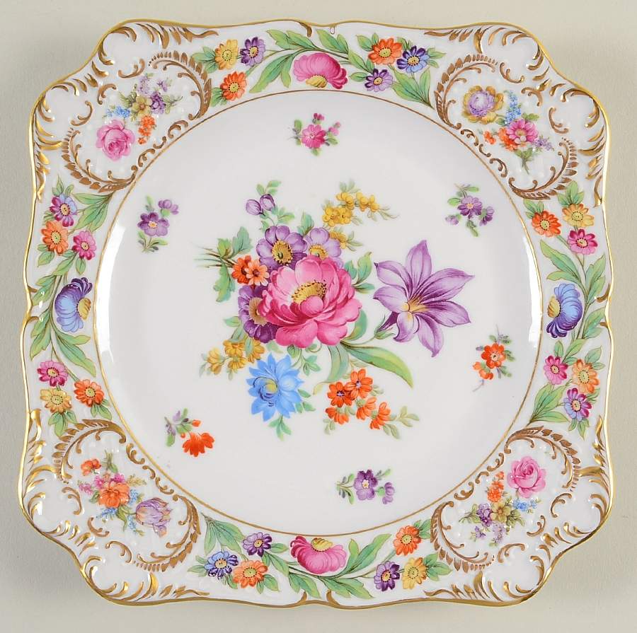 Empress Dresden Flowers Square Luncheon Plate by Schumann - Bavaria-1