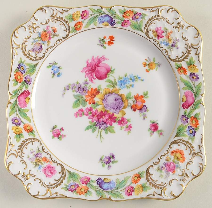 Empress Dresden Flowers Square Luncheon Plate by Schumann - Bavaria-1